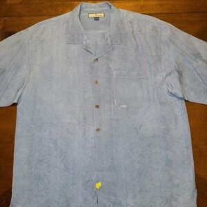 Tommy Bahama Camp Shirt Mens XL Blue Palm Trees 100% Silk Short Sleeve